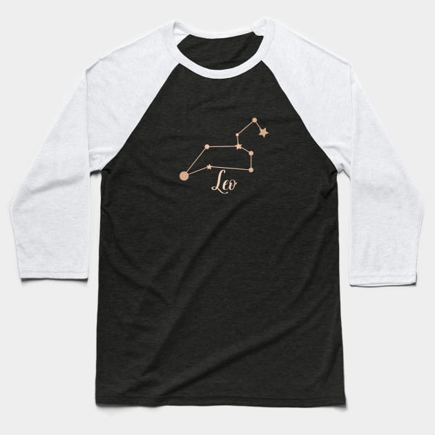 Leo Zodiac Constellation in Rose Gold - Black Baseball T-Shirt by Kelly Gigi